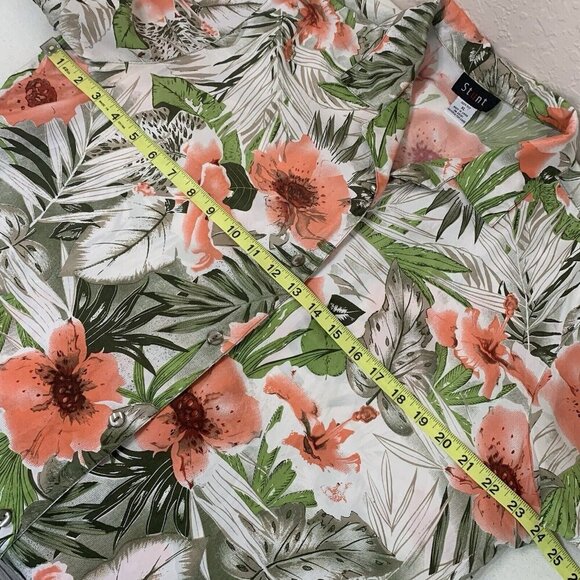 Stunt Floral Camp Shirt Womens XL Silk Button Up Side Slits Hibiscus Tropical - Picture 8 of 9